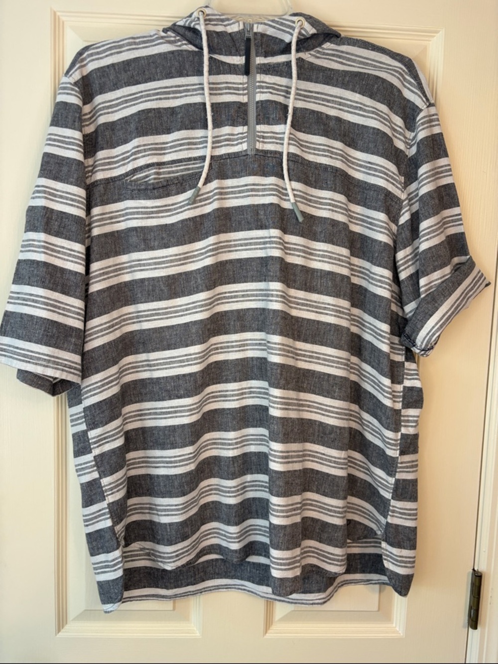 Woolrich Men’s Hooded Striped 1/4 Zip Pullover Shirt Hemp Cotton size XL